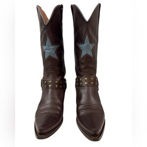 Fornarina Western Cowboy Boots Brown Leather Blue Star Harness Size 37